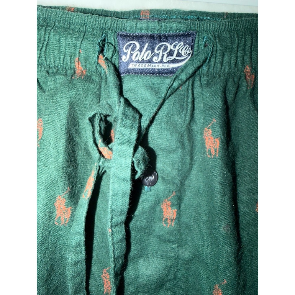 Polo Ralph Lauren Mens Green Orange Pony All Over Print Pajama Sleep Pants L